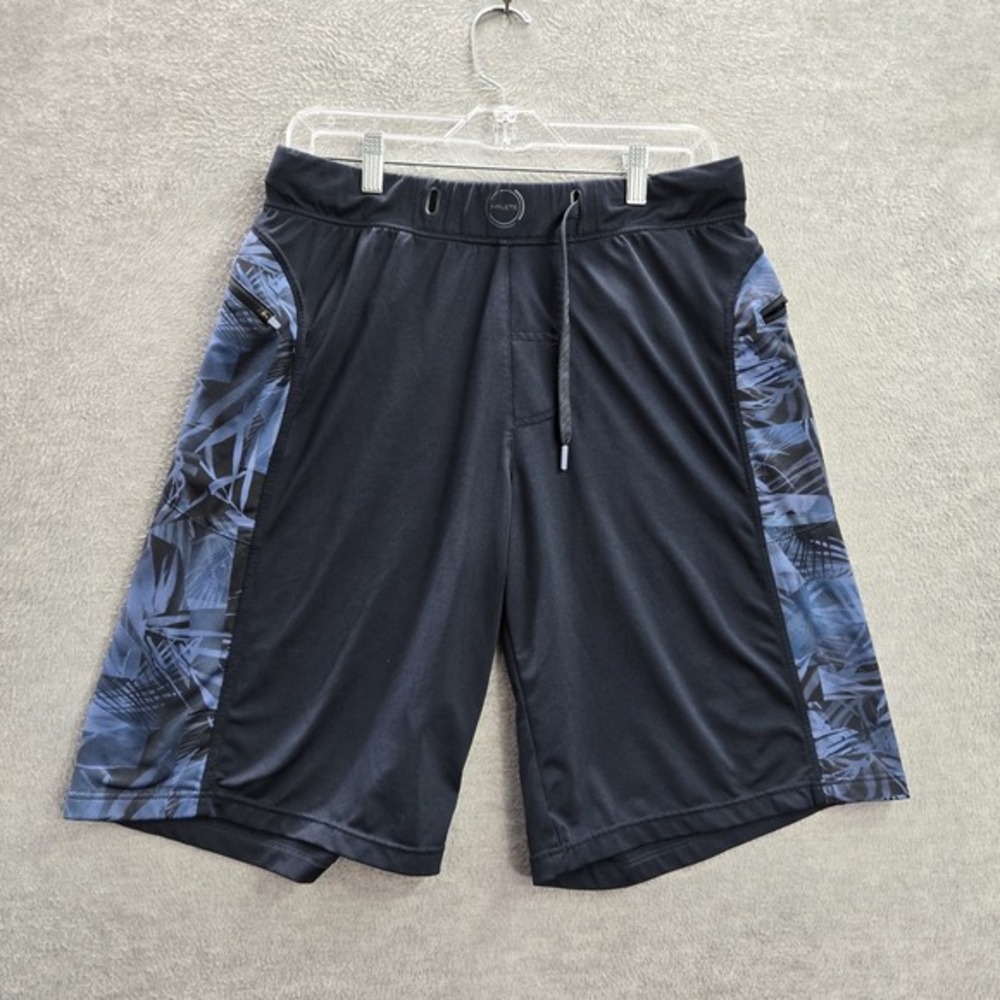 HYLETE Men Activewear Shorts M Black Geometric Logo Zipper 10.5"‎ Inseam